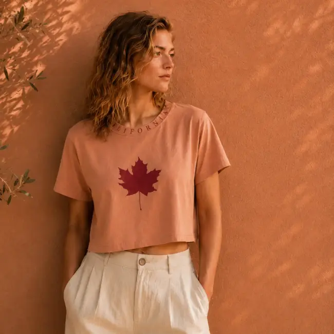 Minimal Leaf Emblem Crop Top